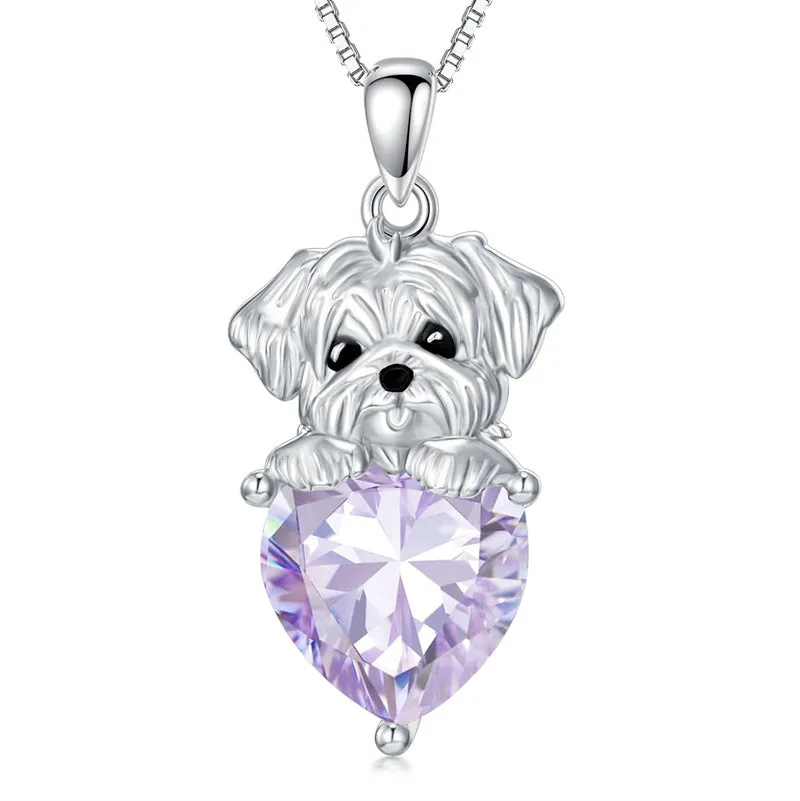 Dog Pendant Necklace with Synthetic Birthstone Silver Dog Necklace Gift for Women Girl