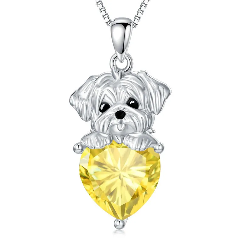 Dog Pendant Necklace with Synthetic Birthstone Silver Dog Necklace Gift for Women Girl