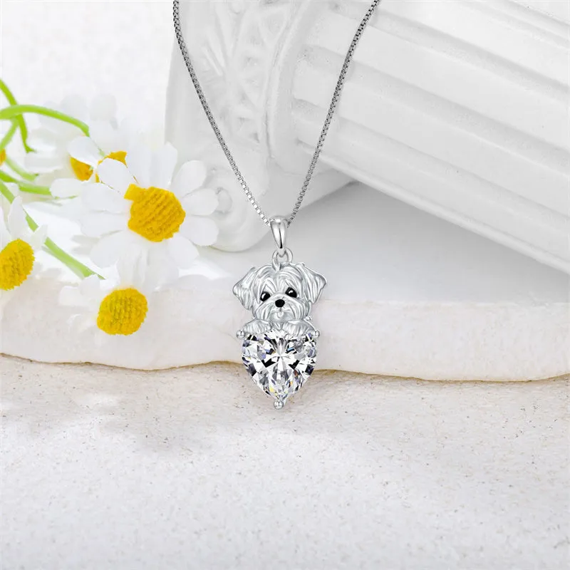 Dog Pendant Necklace with Synthetic Birthstone Silver Dog Necklace Gift for Women Girl