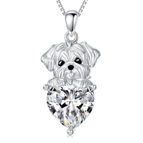 Dog Pendant Necklace with Synthetic Birthstone Silver Dog Necklace Gift for Women Girl