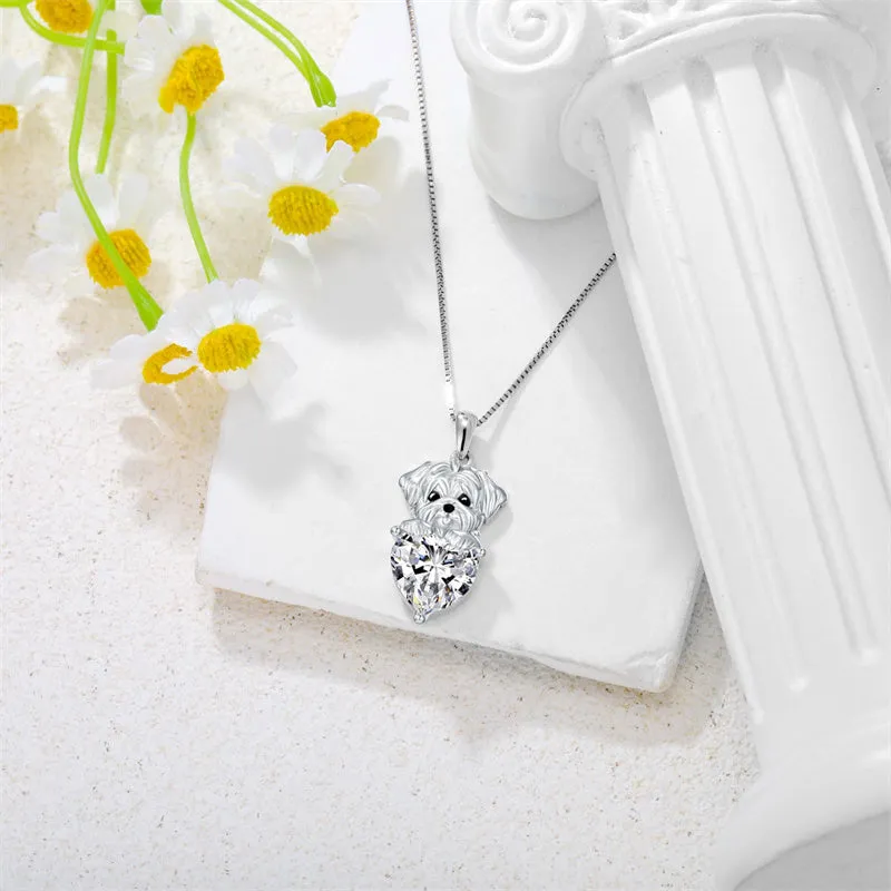 Dog Pendant Necklace with Synthetic Birthstone Silver Dog Necklace Gift for Women Girl