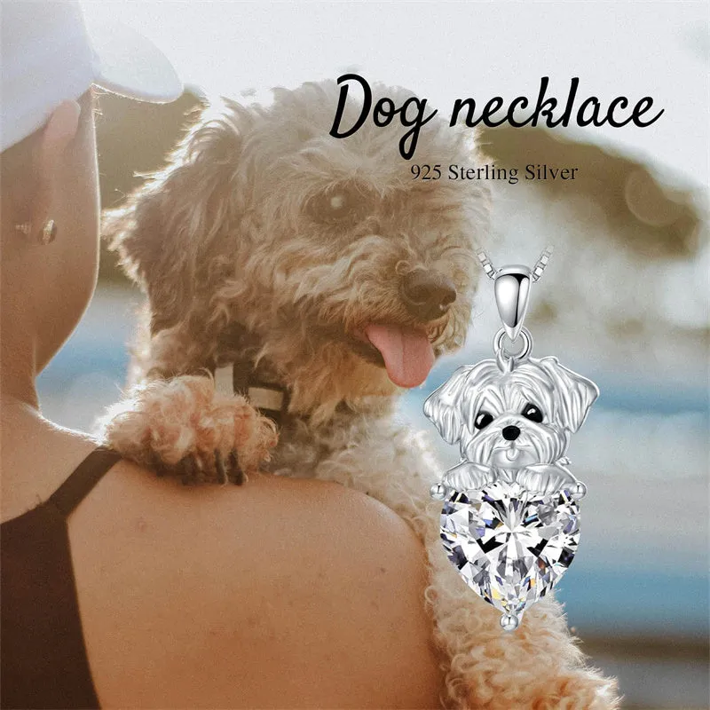 Dog Pendant Necklace with Synthetic Birthstone Silver Dog Necklace Gift for Women Girl