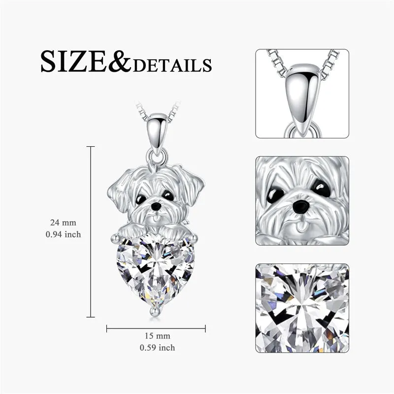 Dog Pendant Necklace with Synthetic Birthstone Silver Dog Necklace Gift for Women Girl