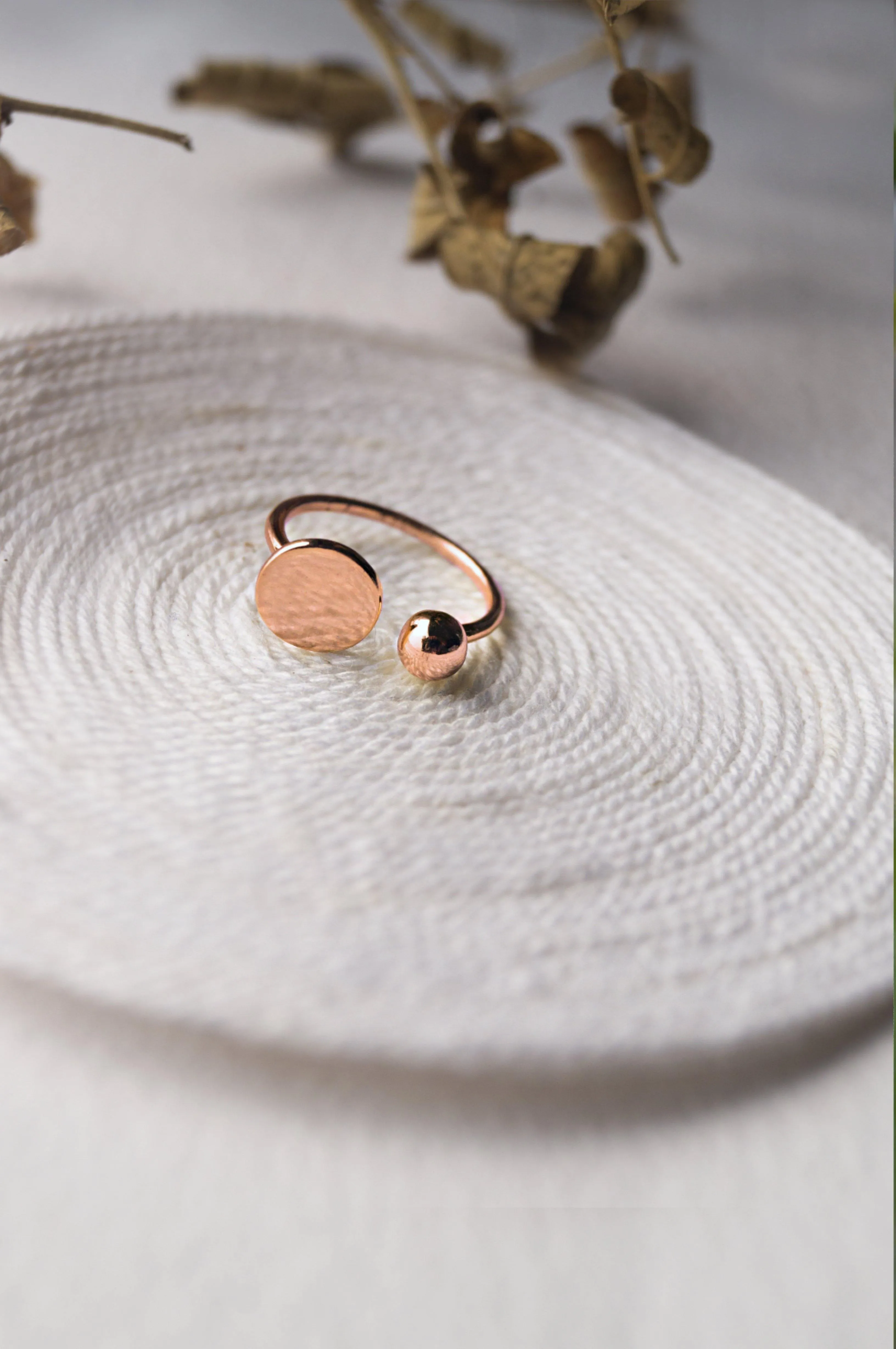 Dots & Dashes Rose Gold Plated Sterling Silver Adjustable Rings