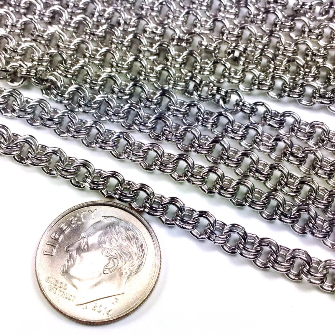 Double Link Stainless Steel Chain, 4mm Round Open Links, 0.7mm thick, Lot Size 25 Meters, #1911