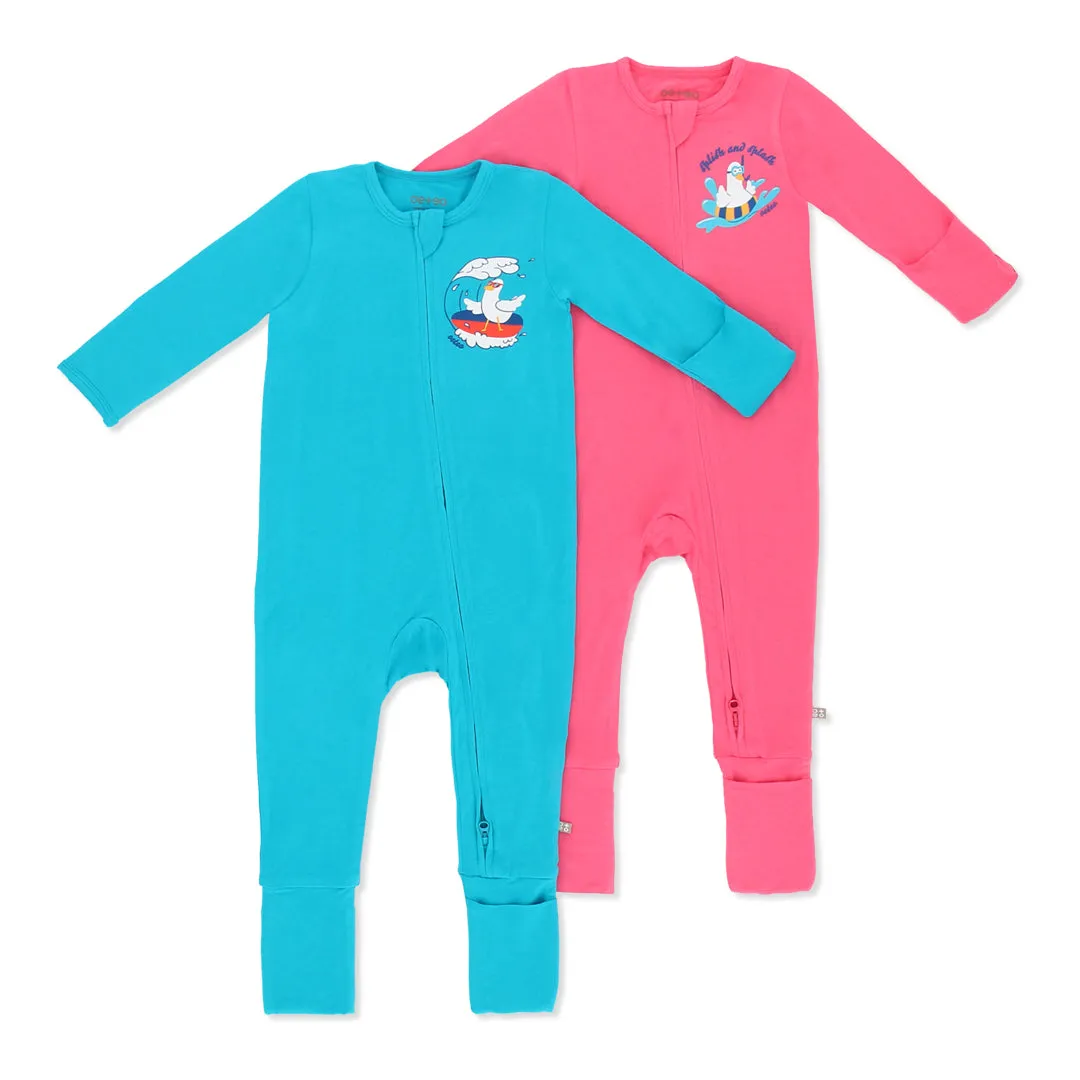 Duckie's Day Off Bamboo Zippy Jumpsuit 2Pc Bundle (Pink)