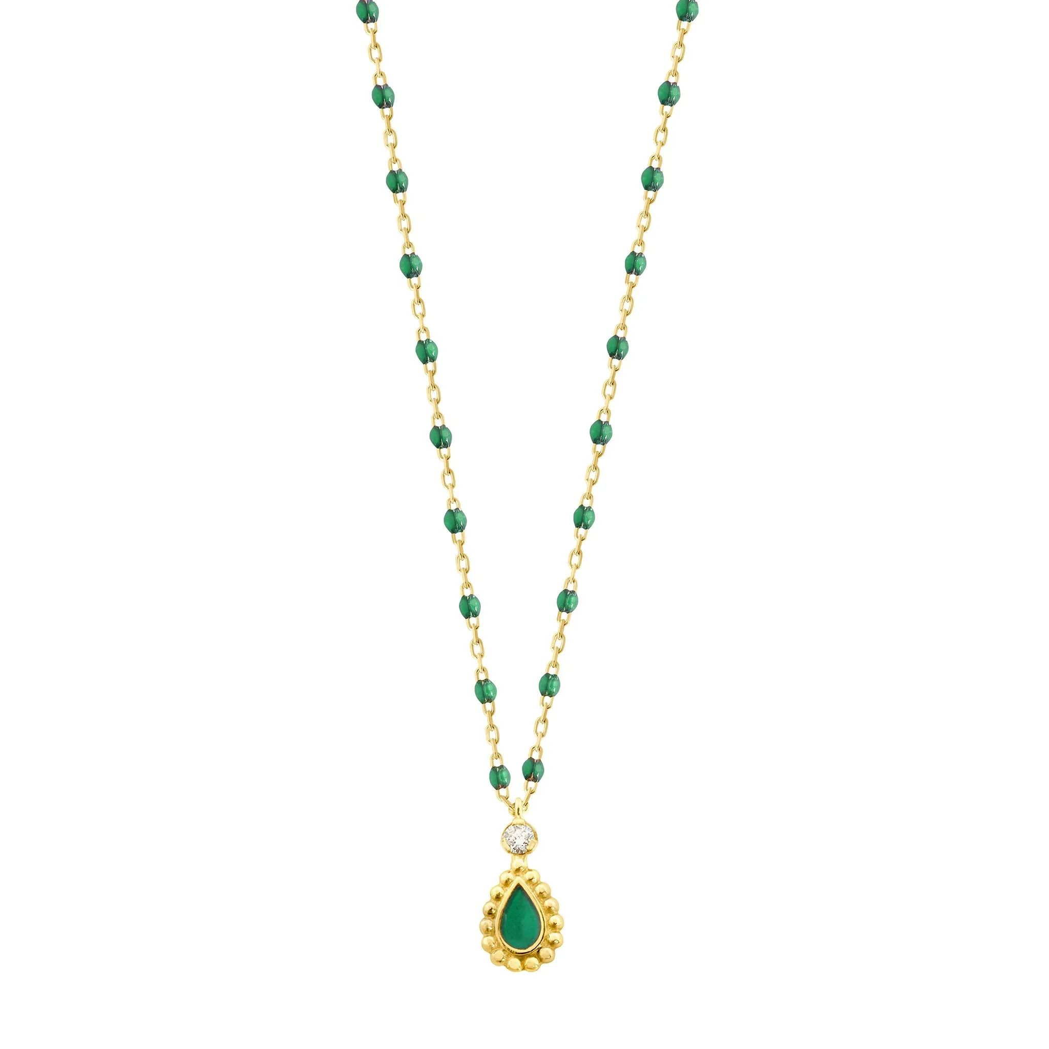 Emerald Mini Lucky Cashmere Necklace, Yellow Gold, 16.5"