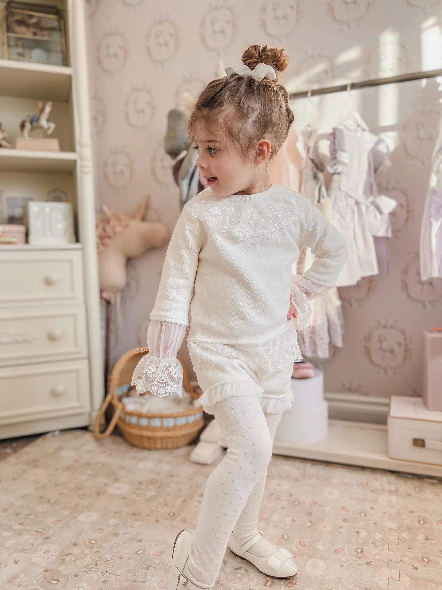 Emma White Cotton and Lace Top and Shorts Set