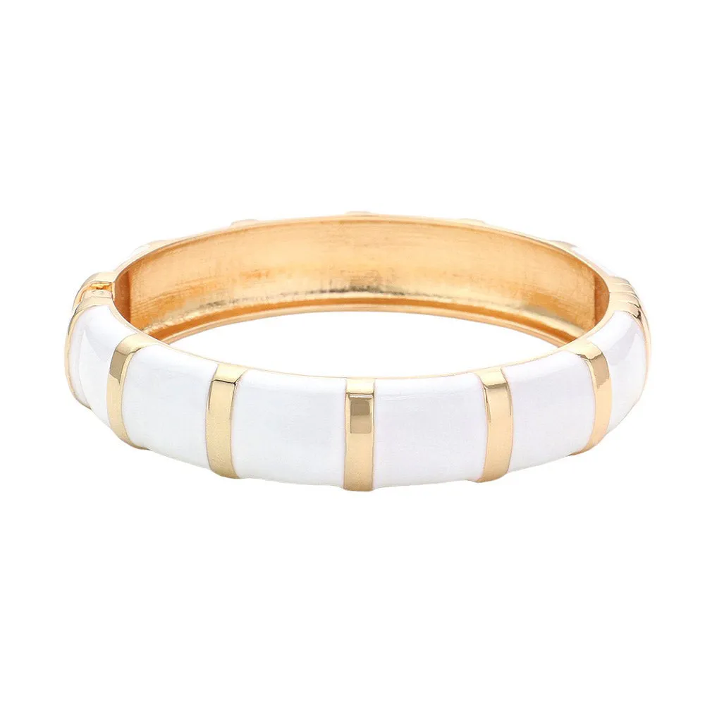 Enamel Bamboo Hinged Bangle Bracelet