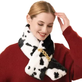 Faux Fur Cow Patterned Chain Pull Through Scarf