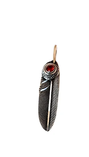 Feather with Red Stone Necklace