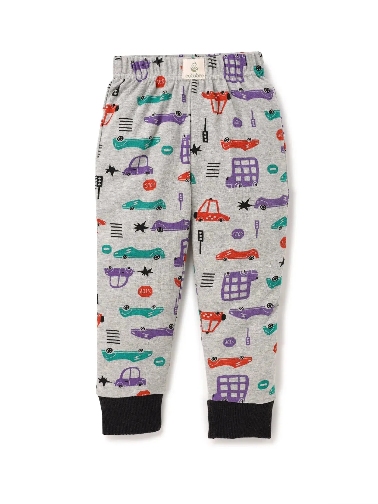 Full sleeve toy car graphic pattern in white pajama set for baby