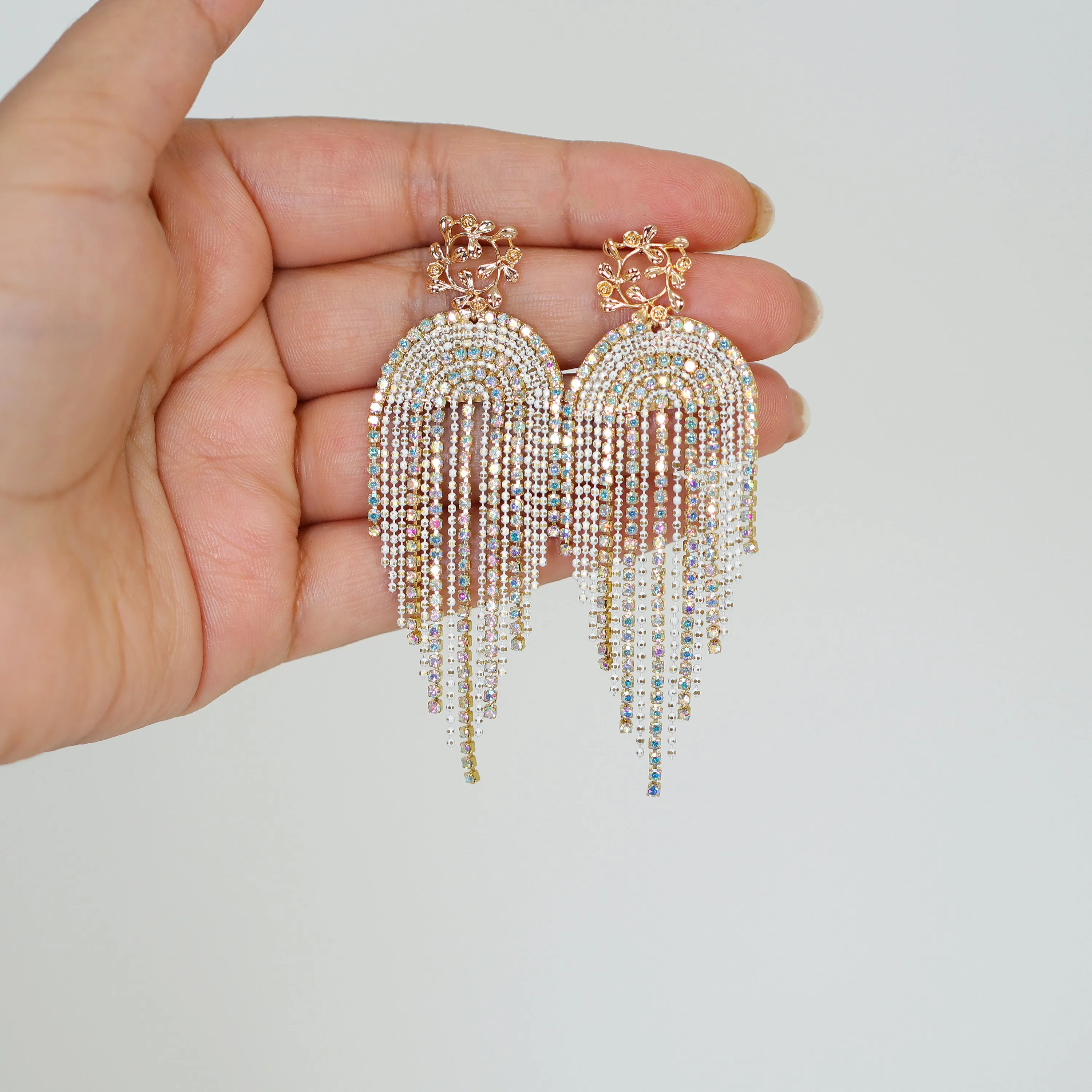 Gold Swarovski AB Crystal Chandelier Diamond earrings, Long Tassel Bridal Jewelry Bridal Earrings Crystal Bridal Earrings Statement earrings