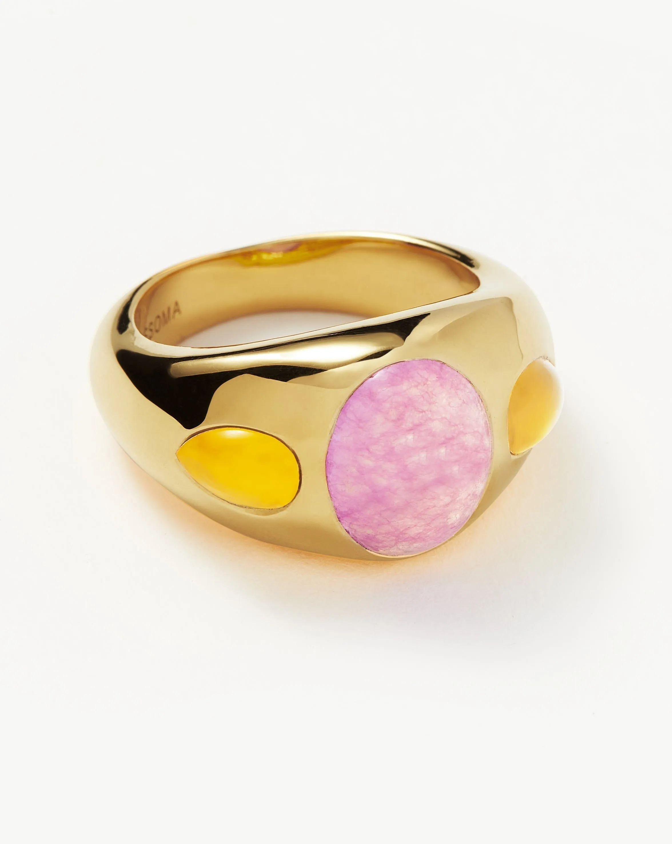 Good Vibes Triple Gemstone Dome Ring | 18ct Gold Plated/Purple Quartz & Mango Chalcedony