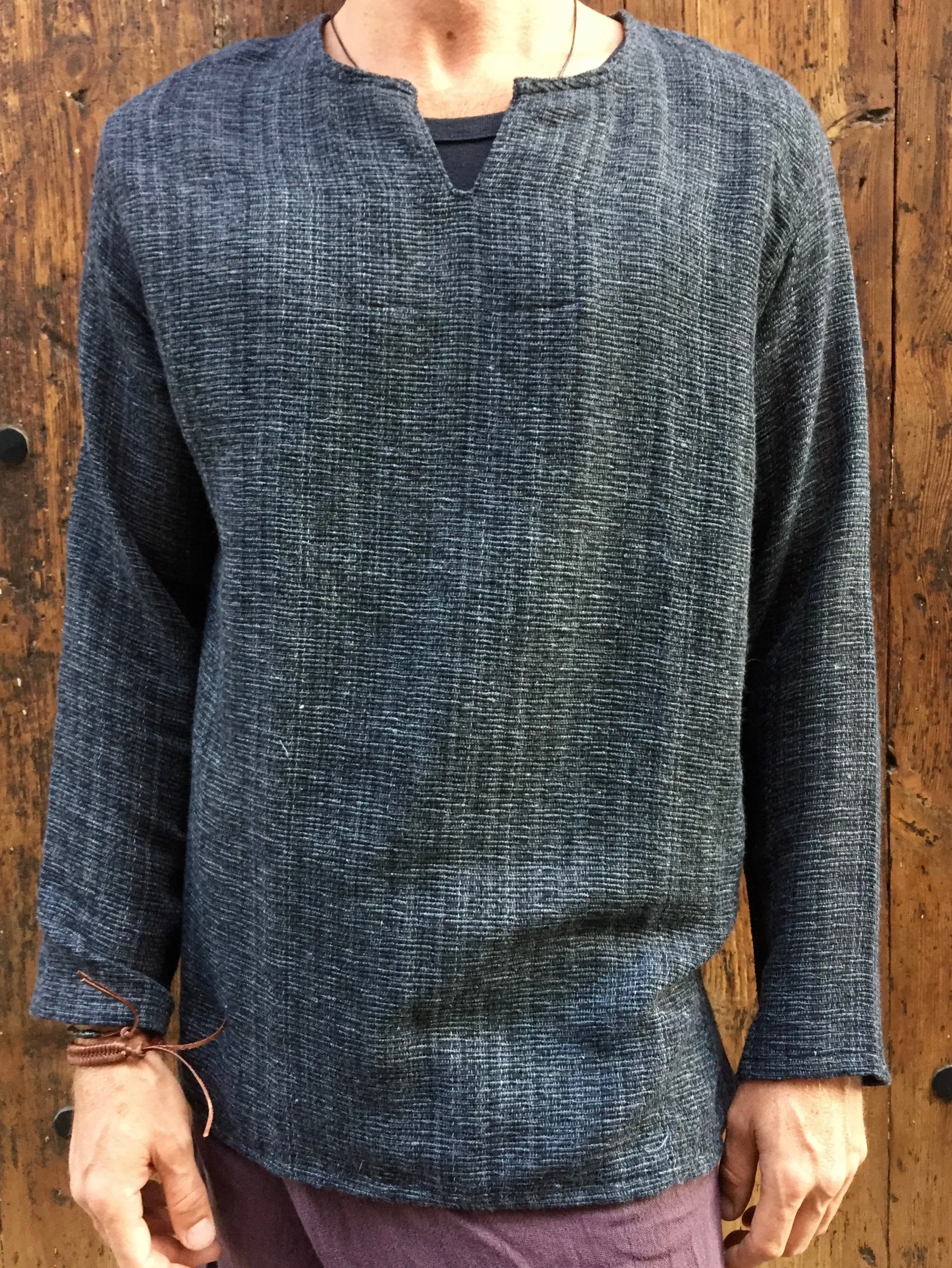 Hand Woven Long Sleeve Kurta Top Dark Grey