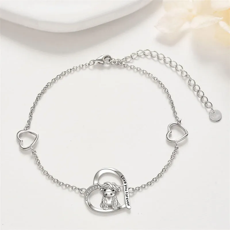 Highland Cow Bracelet 925 Sterling Silver Cute Highland Cow Gifts for Women Girls