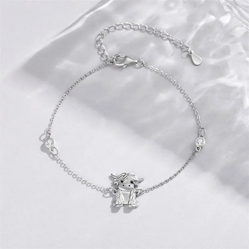 Highland Cow Bracelet 925 Sterling Silver Cute Highland Cow Gifts for Women Girls