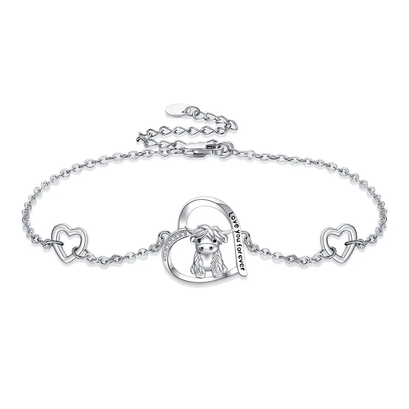 Highland Cow Bracelet 925 Sterling Silver Cute Highland Cow Gifts for Women Girls