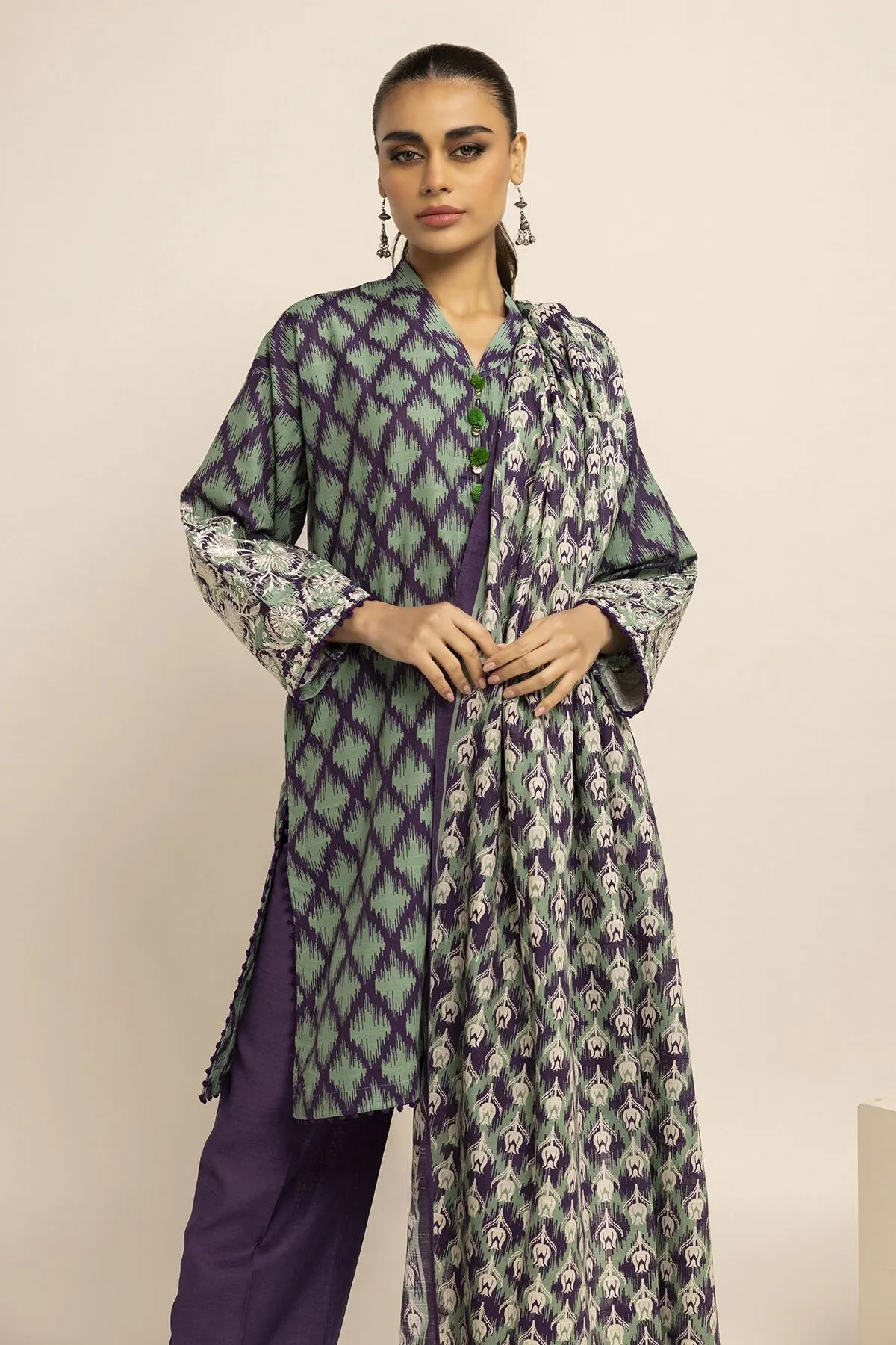 Khaadi Unstitched Embroidered Khaddar 3-Piece Suit - Purple