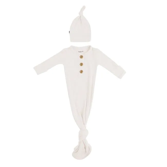 Kyte Baby Ribbed Knotted Gown with Hat Set in Oat