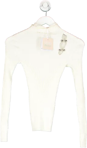 Liu Jo Cream Ribbed Embellished Roll Neck Jumper Bnwt UK S