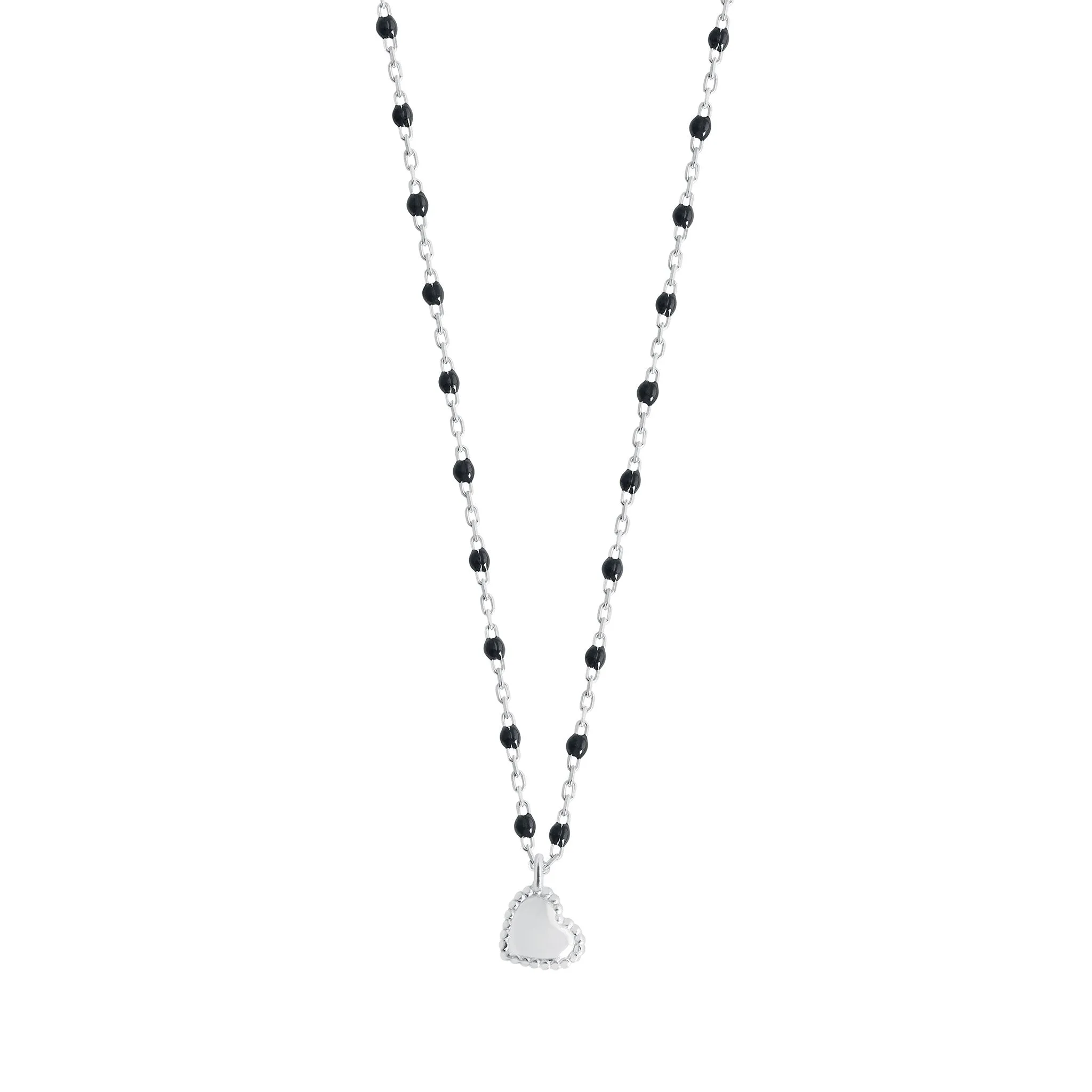 Lucky Heart Mini Gigi Black necklace, White Gold, 15.7"