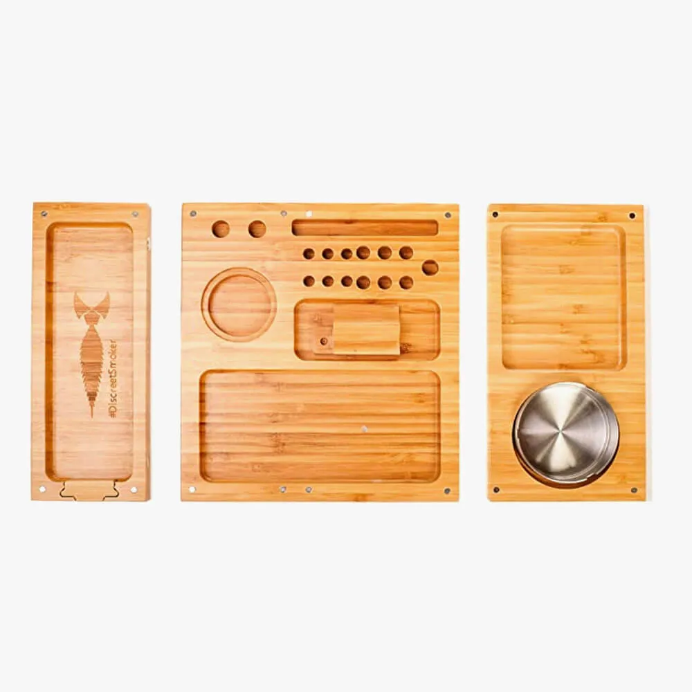 Magnetic Triple Bamboo Wooden Rolling Tray