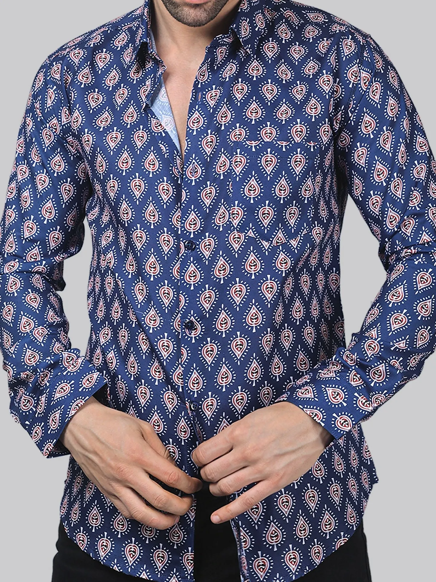 Majestic Marble Men's Printed Full Sleeve Cotton Button-Up Shirt For Men