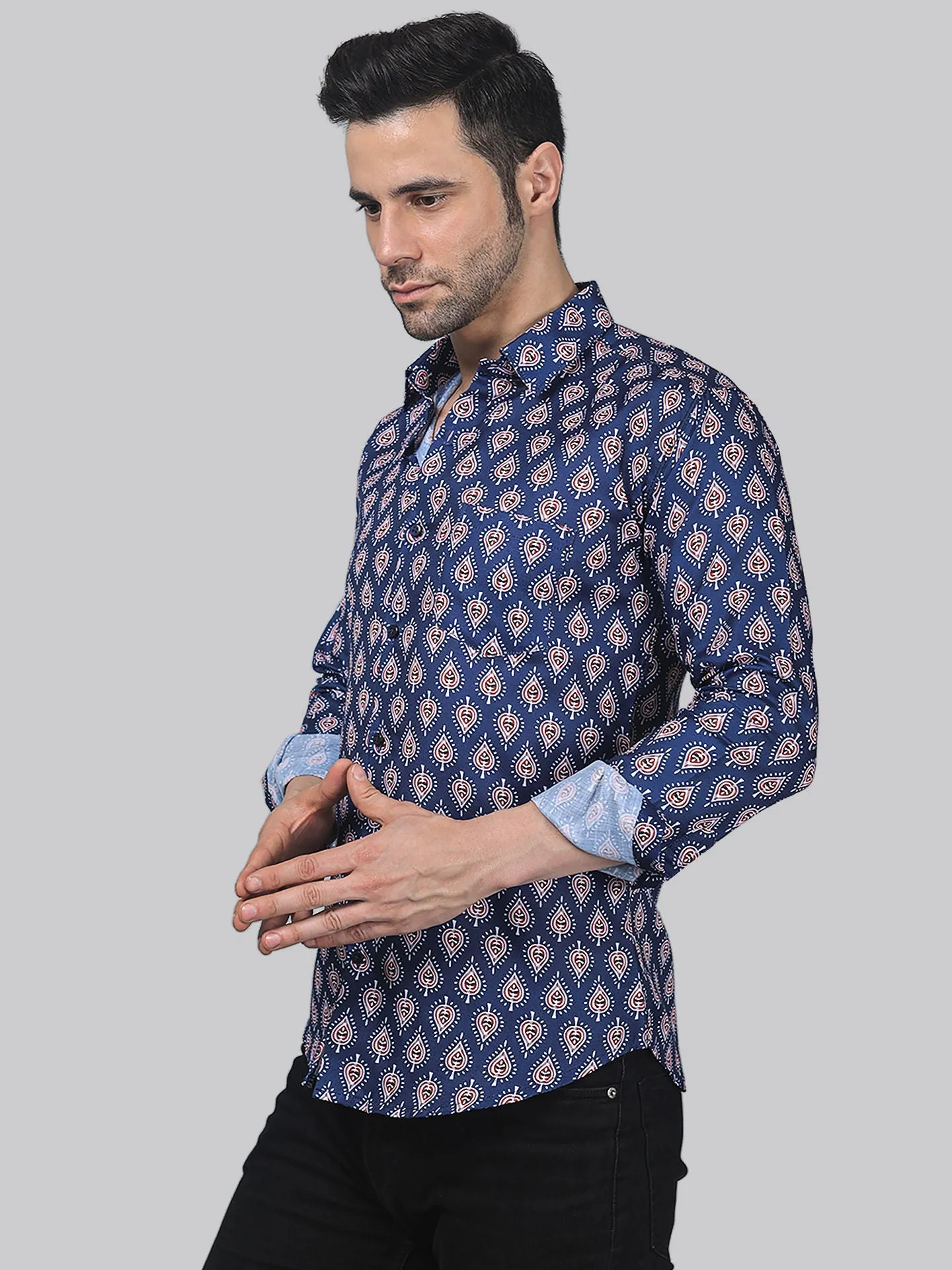 Majestic Marble Men's Printed Full Sleeve Cotton Button-Up Shirt For Men