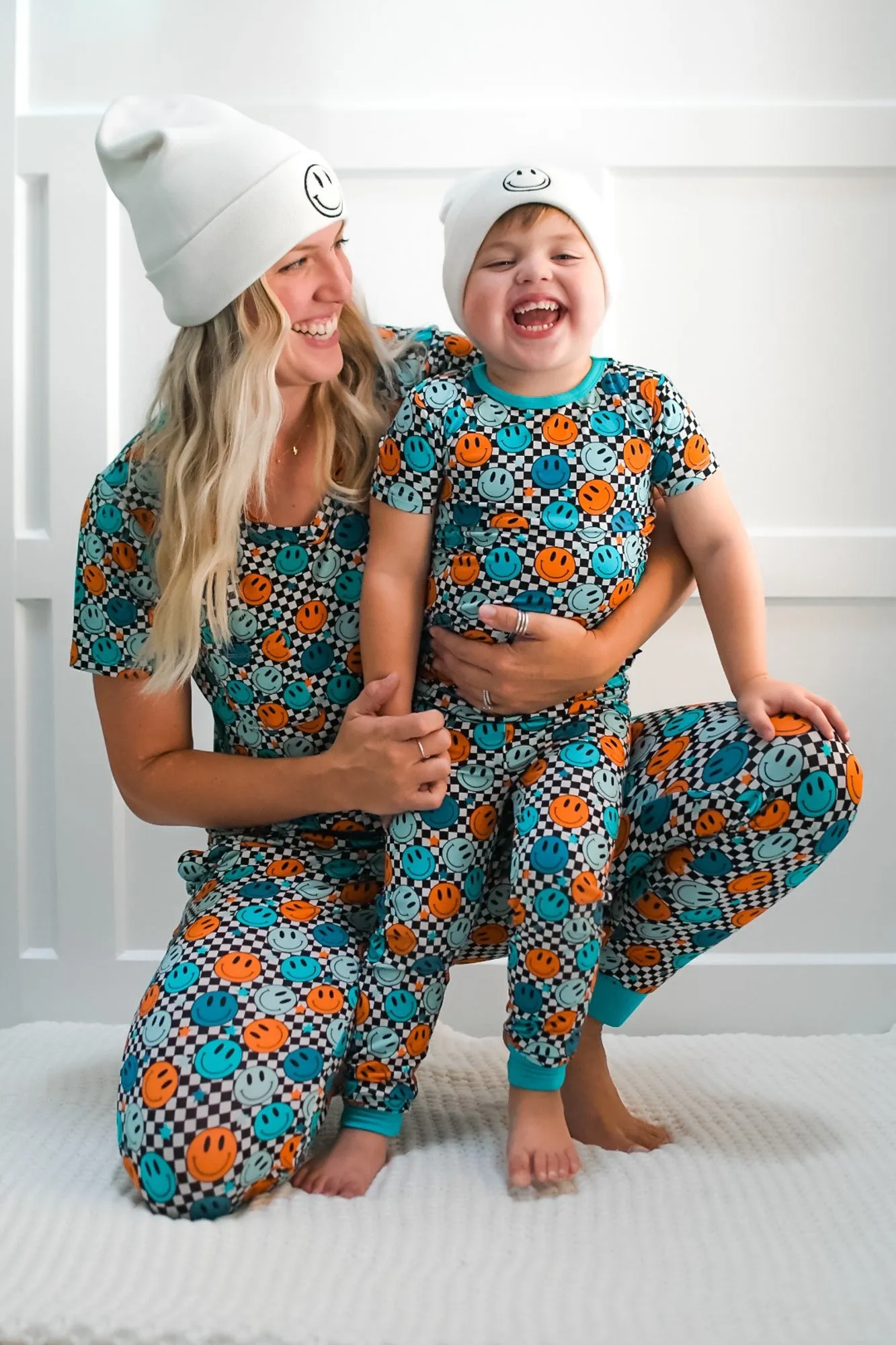 MAMA JOGGERS- Blue Smiles Check