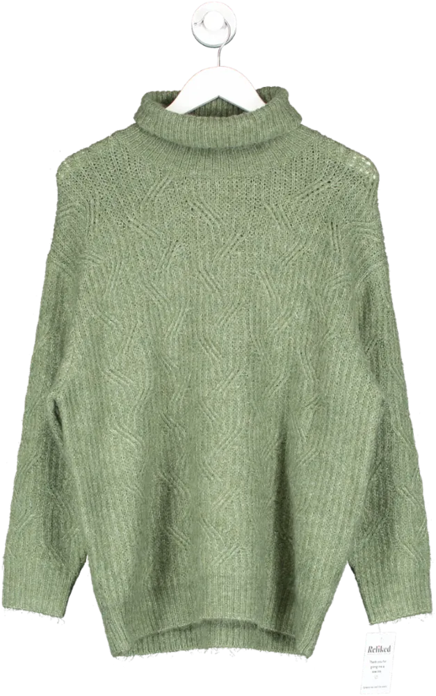 Monki Green Soft Knot Roll Neck Jumper UK S