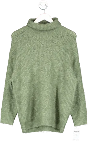 Monki Green Soft Knot Roll Neck Jumper UK S