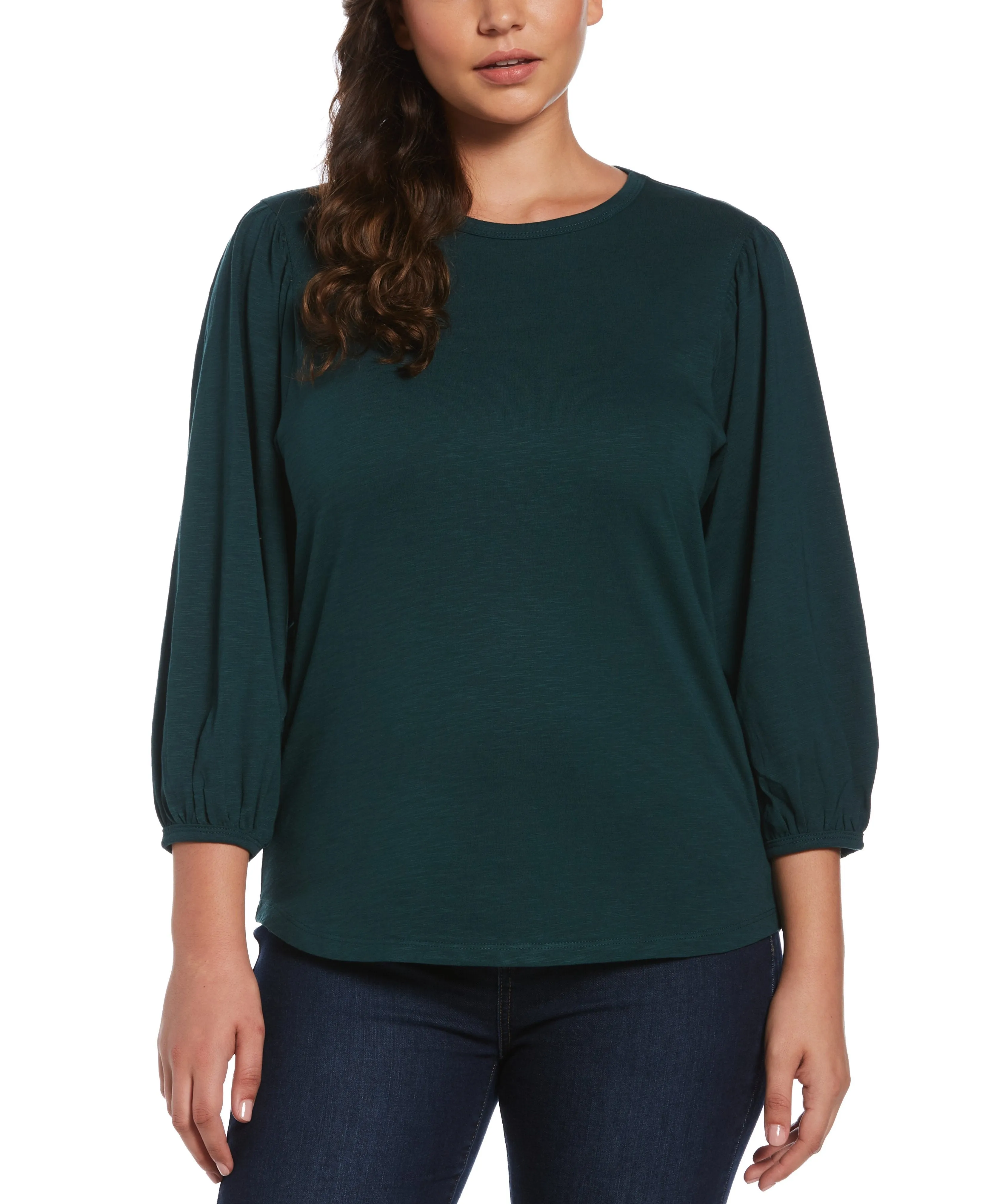 Petite Solid Slub Knit Raglan Sleeve Top