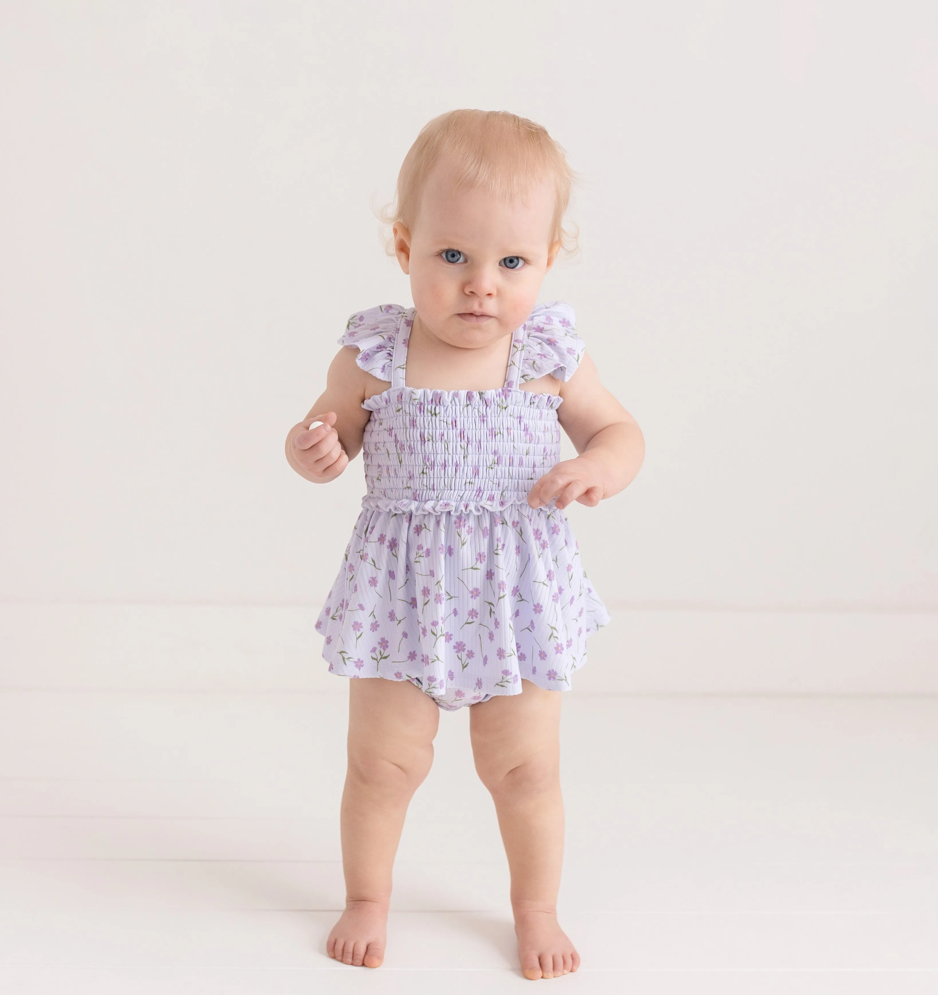 Posh Peanut Jeanette Smocked Flutter Sleeve Babydoll & Bloomer Set