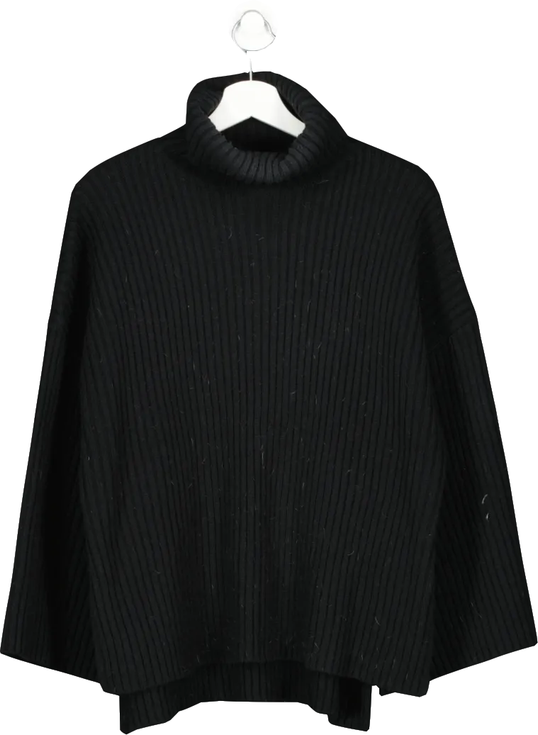 PRETTY LAVISH Black Oversized Knit Roll Neck Jumper UK XS