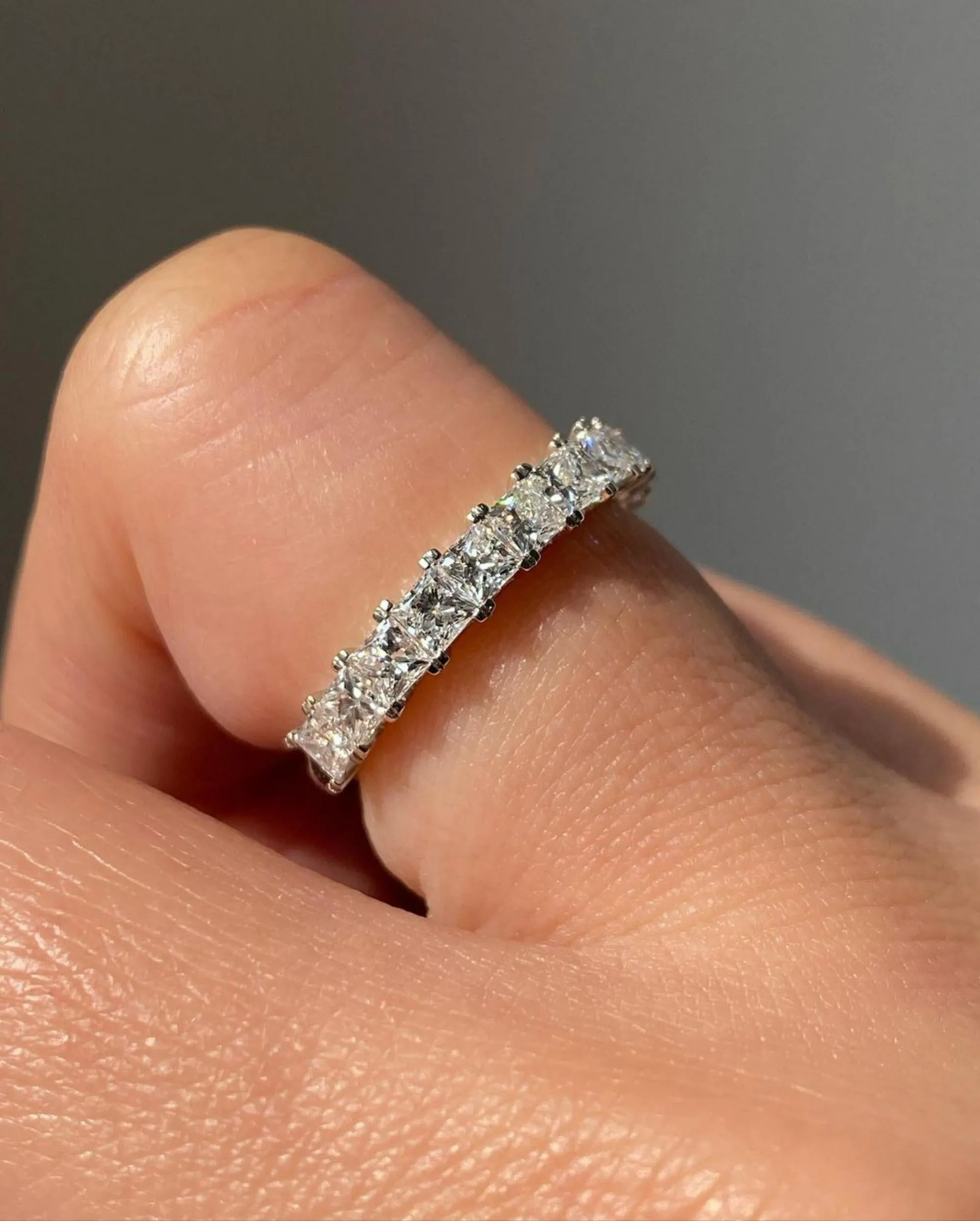 Princess Cut Colorless Moissanite Eternity Ring