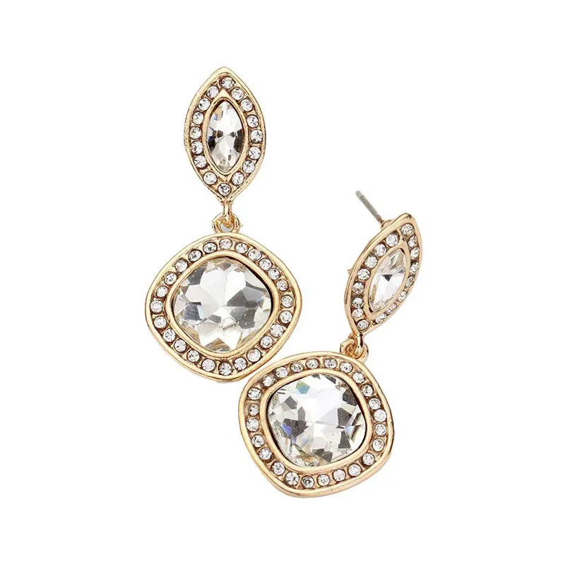 Rhinestone Marquise Square Stone Dangle Evening Earrings