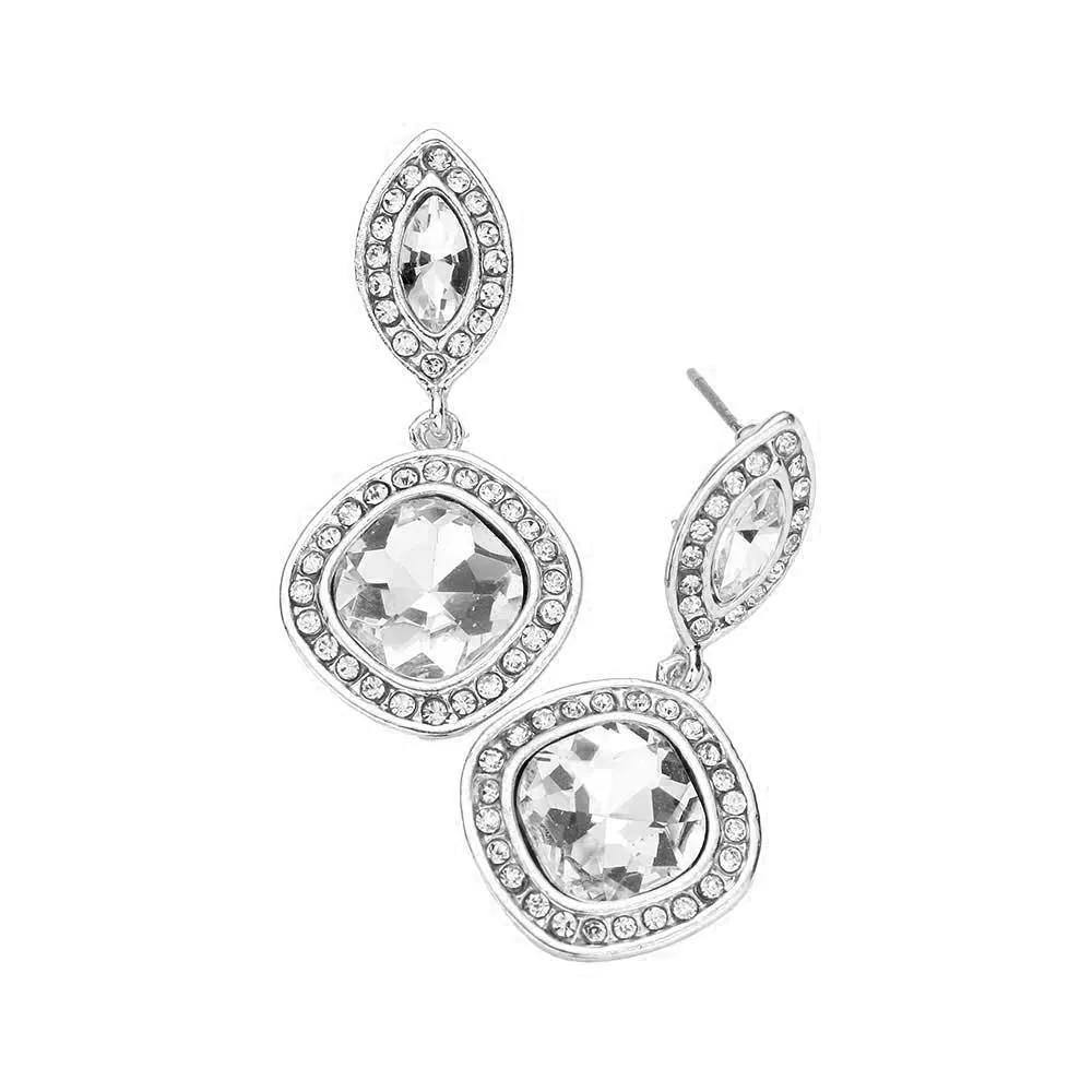 Rhinestone Marquise Square Stone Dangle Evening Earrings