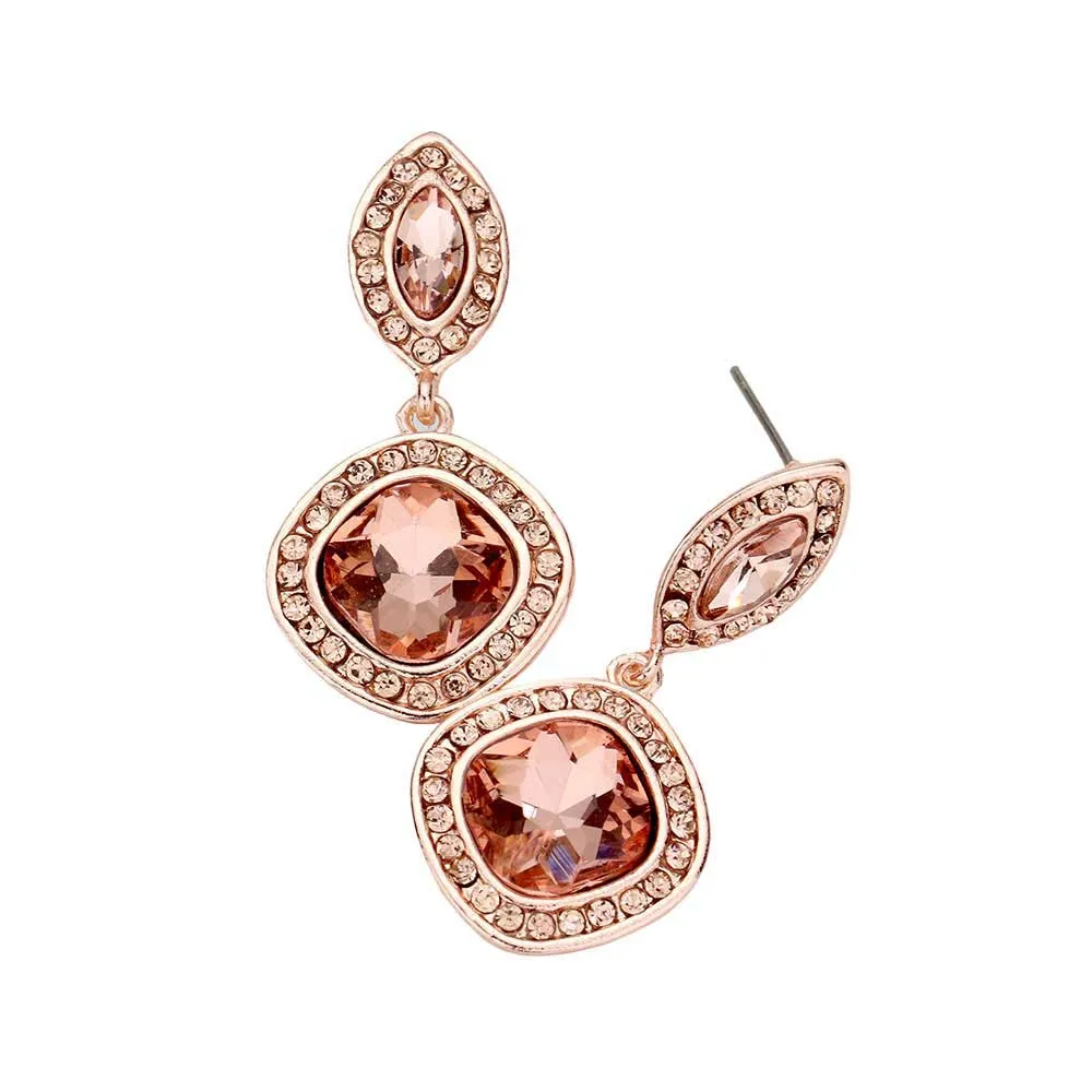 Rhinestone Marquise Square Stone Dangle Evening Earrings