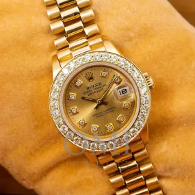 Rolex Lady-Datejust 6917 26MM Champagne Diamond Dial With Yellow Gold Presidential Bracelet