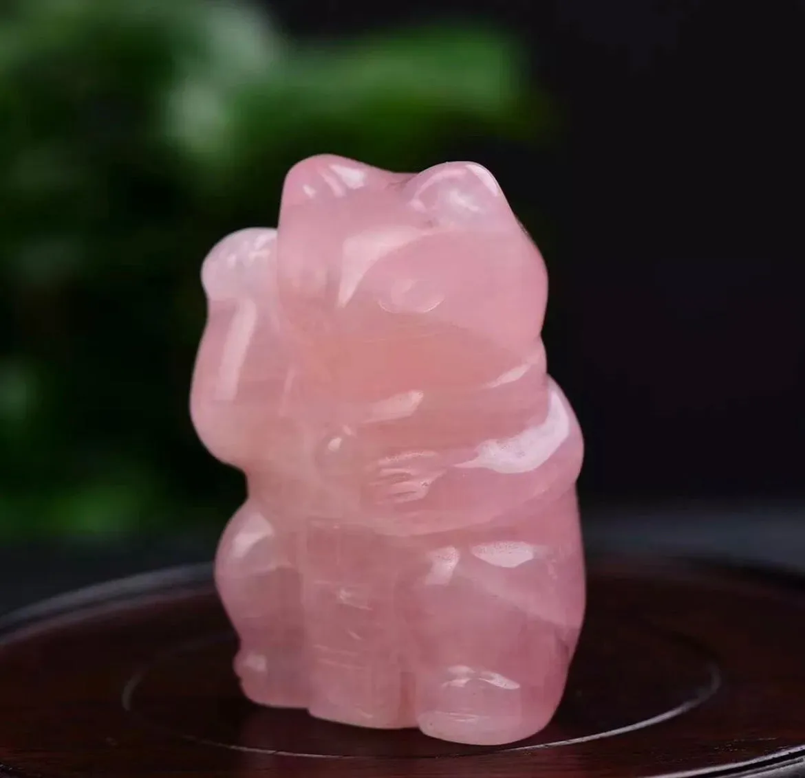 Rose Quartz gemstone carved Lucky Cat