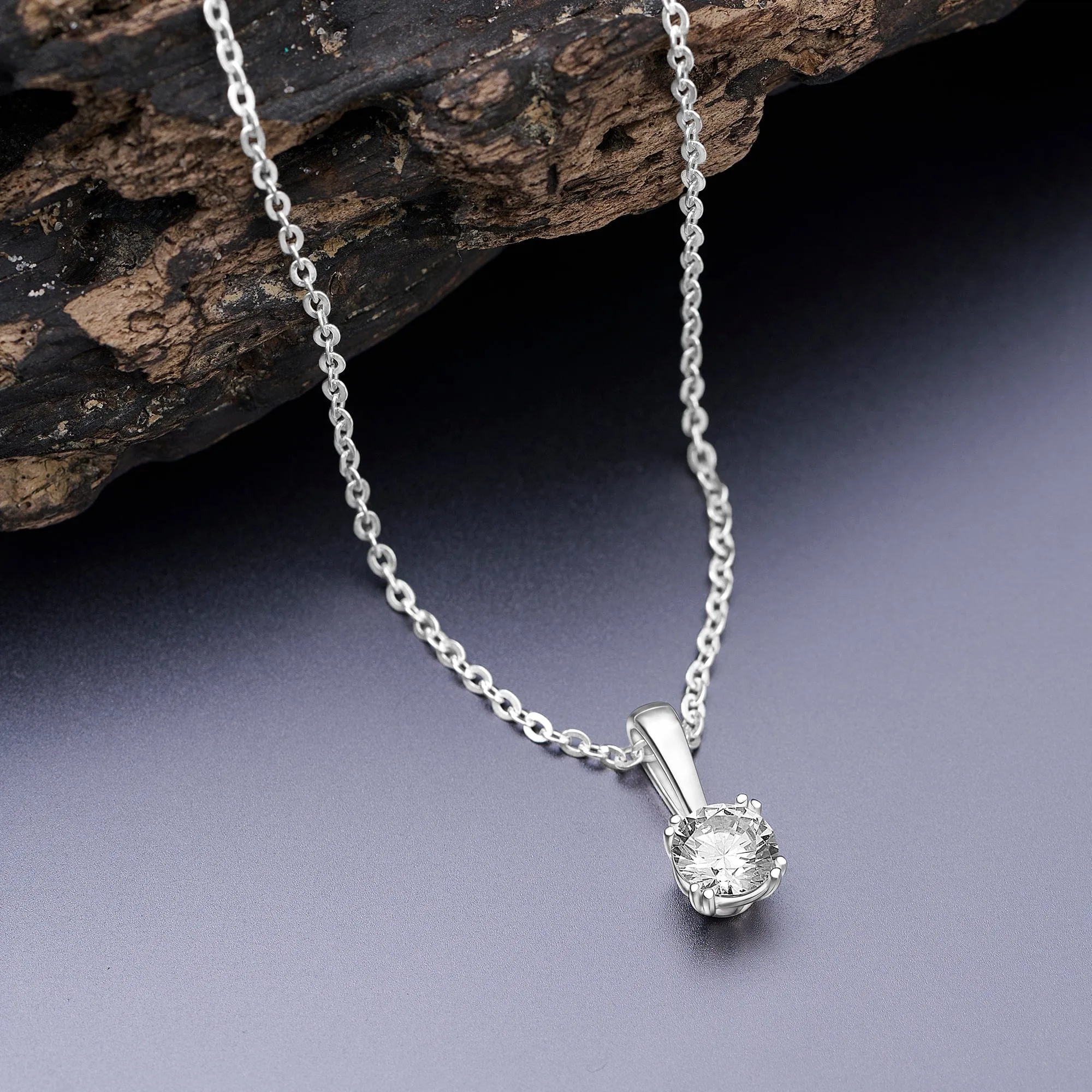 Round Cubic Zirconia Solitaire Necklace Silver