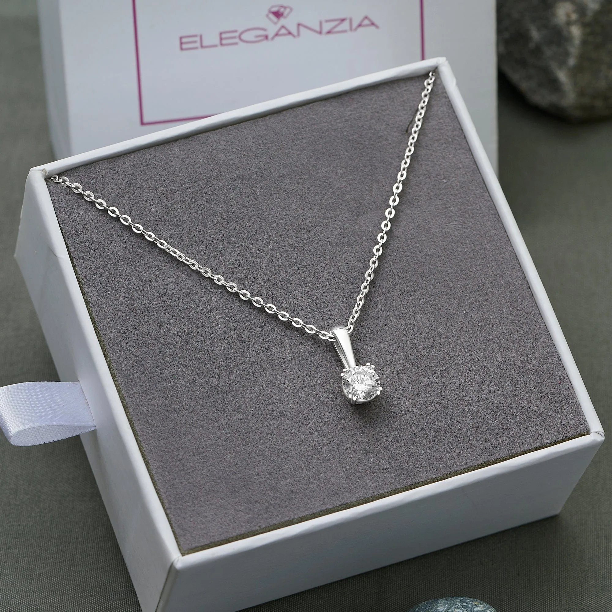 Round Cubic Zirconia Solitaire Necklace Silver