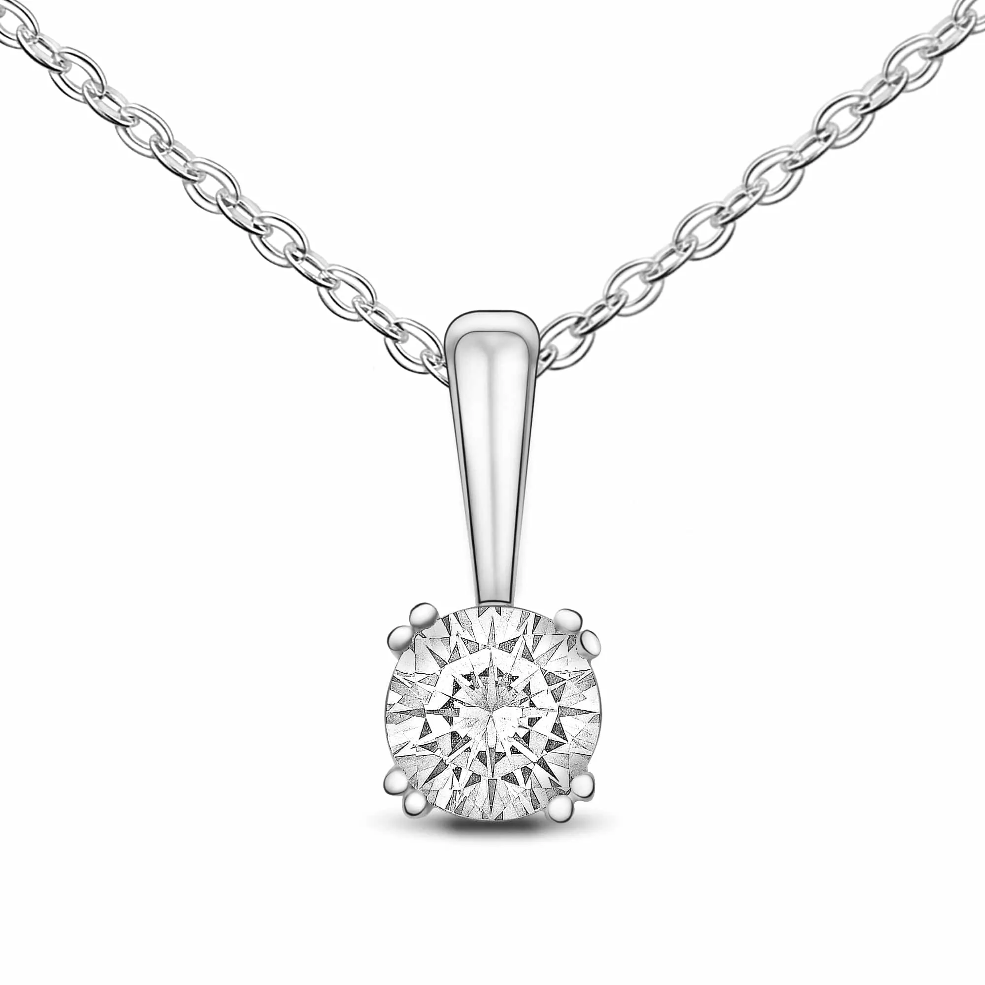 Round Cubic Zirconia Solitaire Necklace Silver