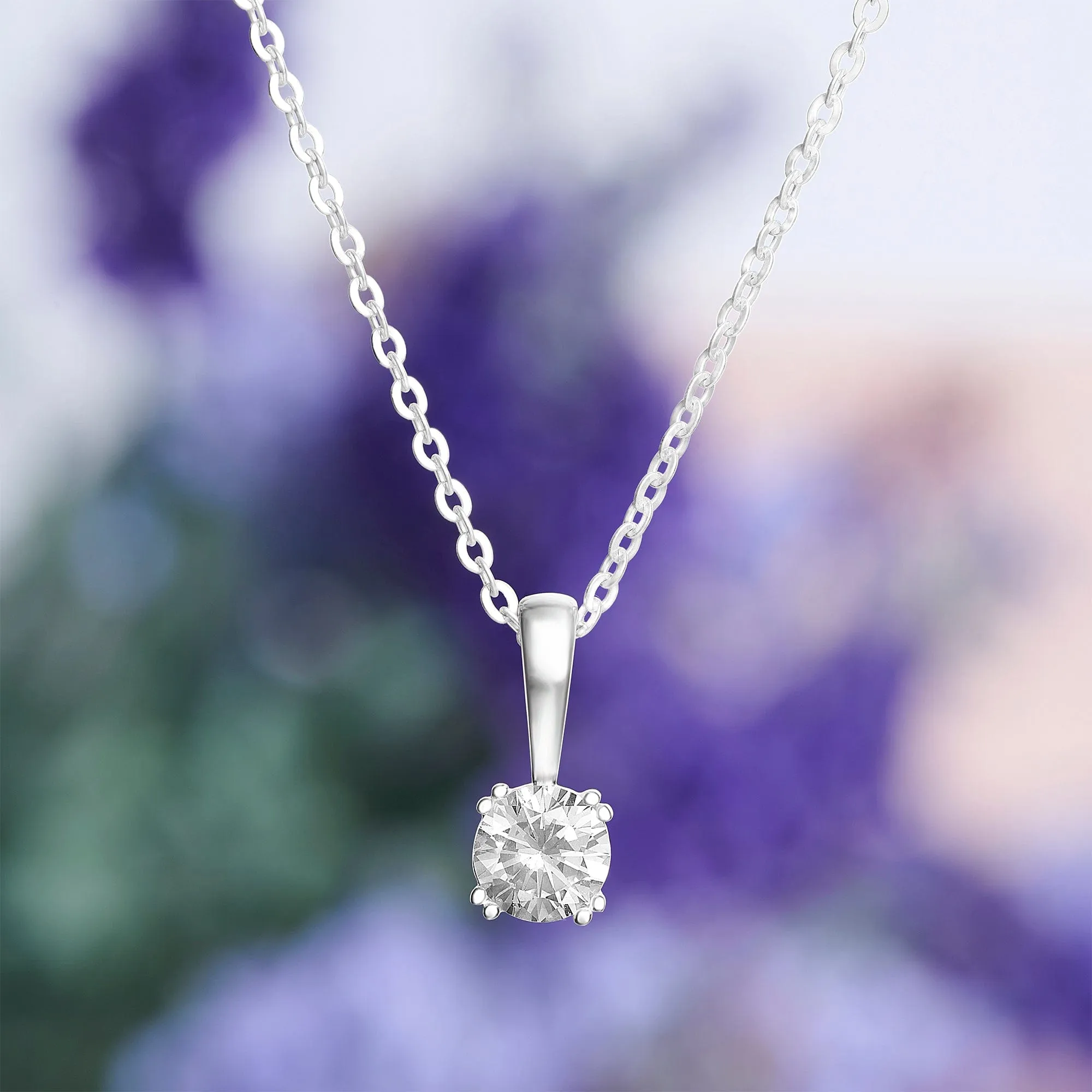 Round Cubic Zirconia Solitaire Necklace Silver