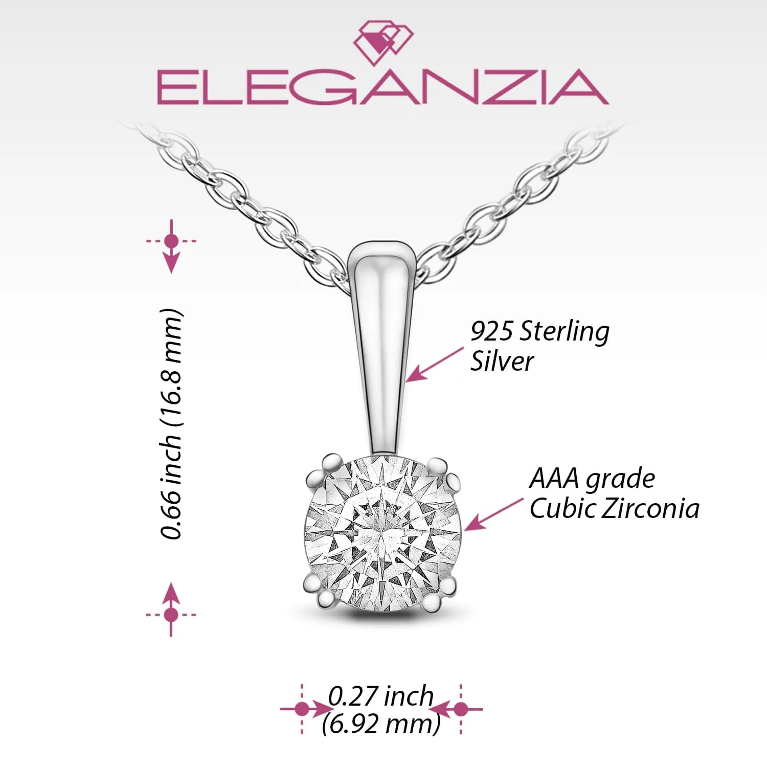 Round Cubic Zirconia Solitaire Necklace Silver