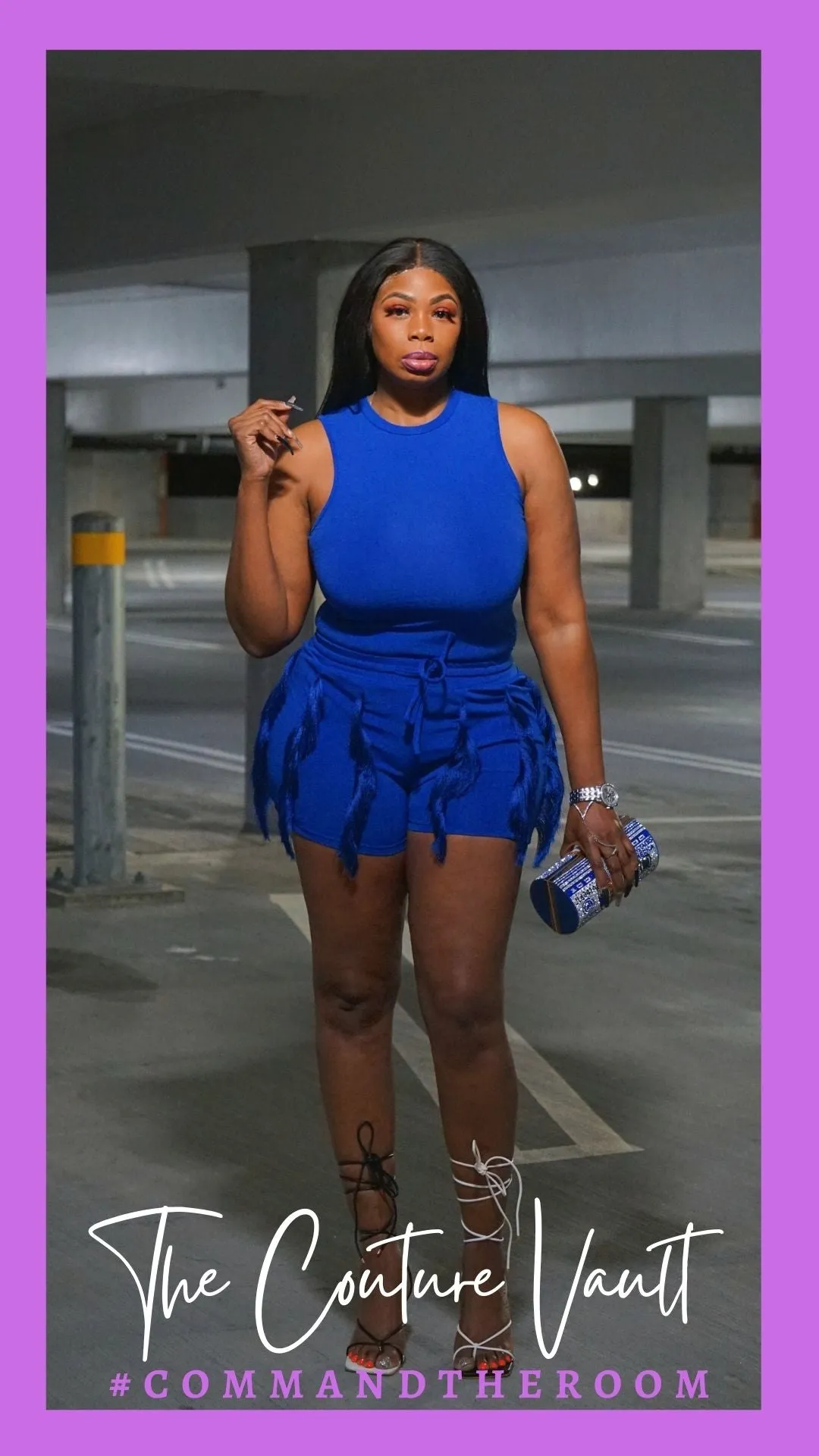 Royal Blue Tassel Short Set