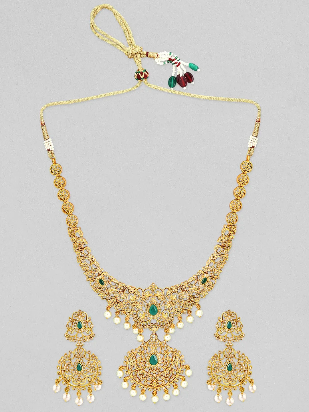 Rubans 24K Gold Plated AD studded necklace set.