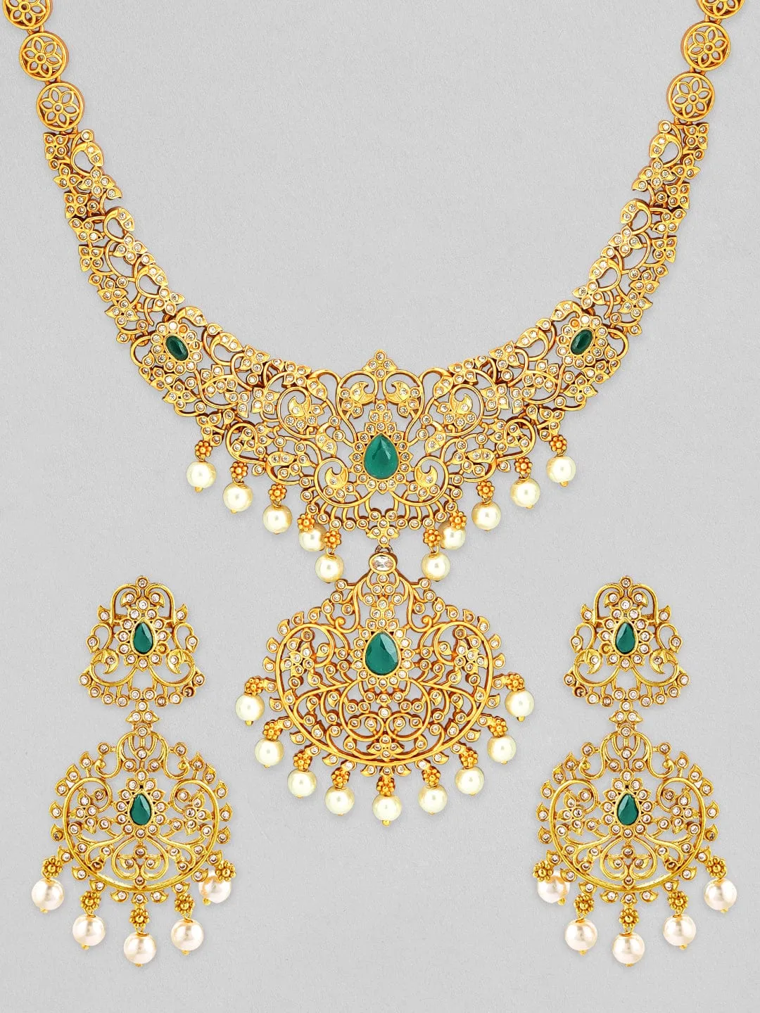 Rubans 24K Gold Plated AD studded necklace set.