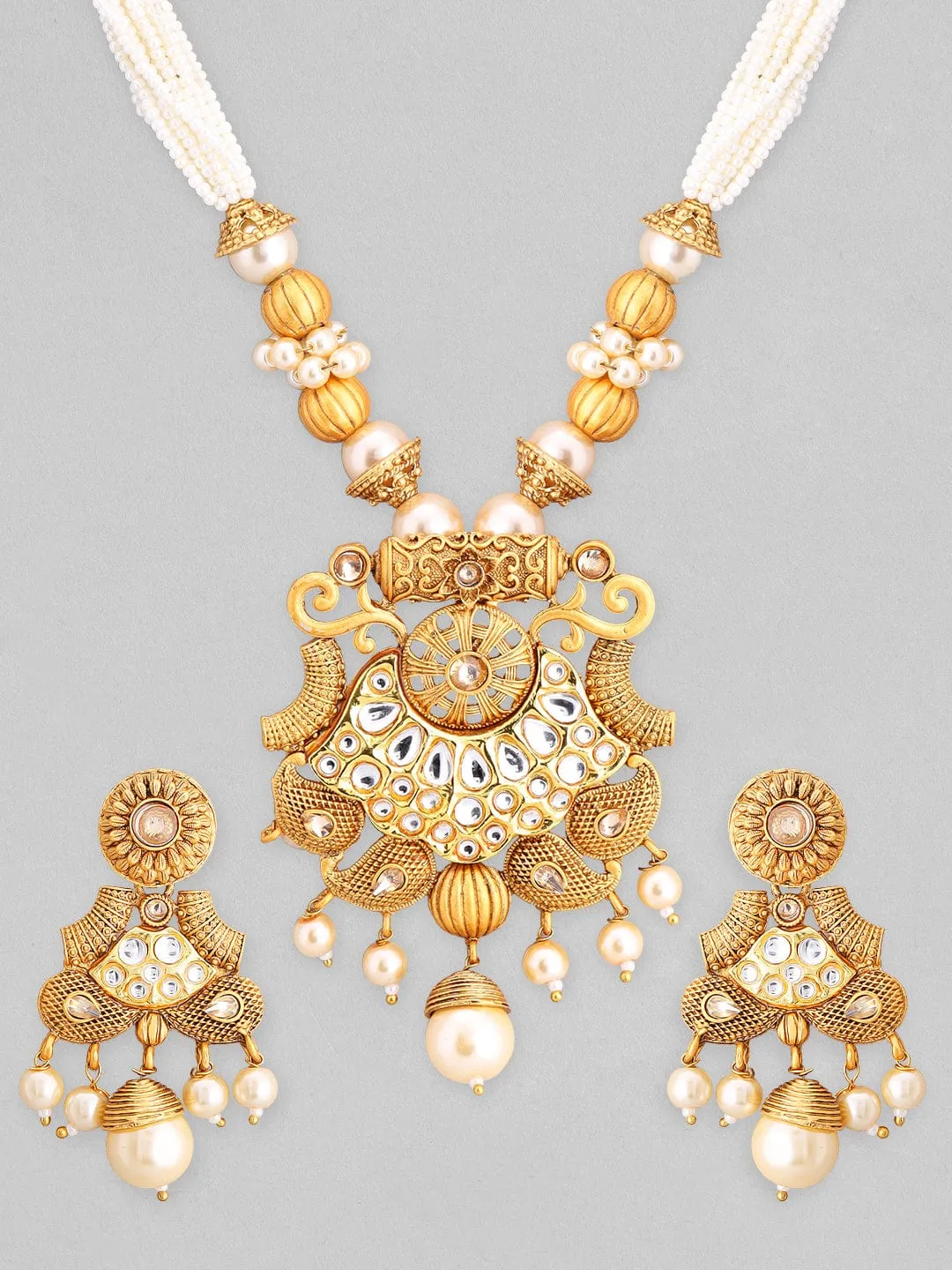 Rubans Gold-Plated White Stone Studded Jewellery Set